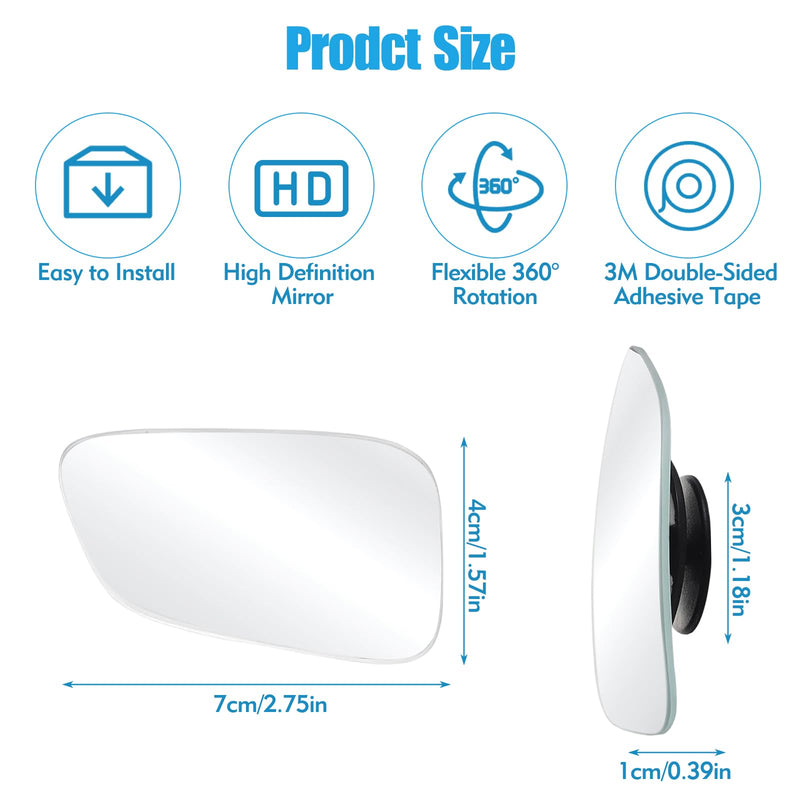 Blind Spot Mirror, HD Glass Frameless Convex Side Blindspot Mirror for Car, Car Accessories, Side Mirror Blindspot Mirrors with Adjustable Stick for SUV and Trucks
