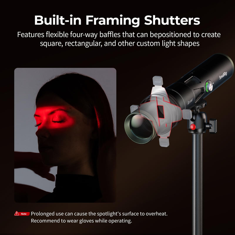 SmallRig SP Air Spotlight, 36° Optical Projection Lens, 4X Brightness | Built-in Framing Shutters, a GOBO Holder & 10 Metal Gobos, Snoot Photography Attachment Only for RF 10C/20C Flashlight - 6376
