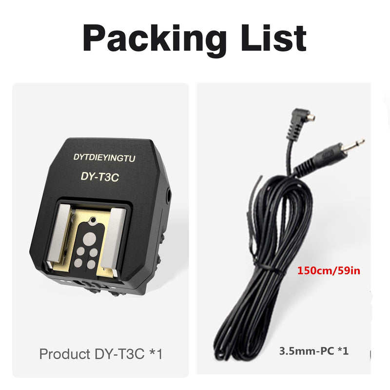 DY-T3C for Canon Camera Flash Hot Shoe Adapter Mount Top-Mounted Expansion Accessory: Multi-Flash synchronous Shooting with Cable Converter (DY-T3C 1PCS + PC Cable 1PCS) DY-T3C 1PCS + PC cable 1PCS