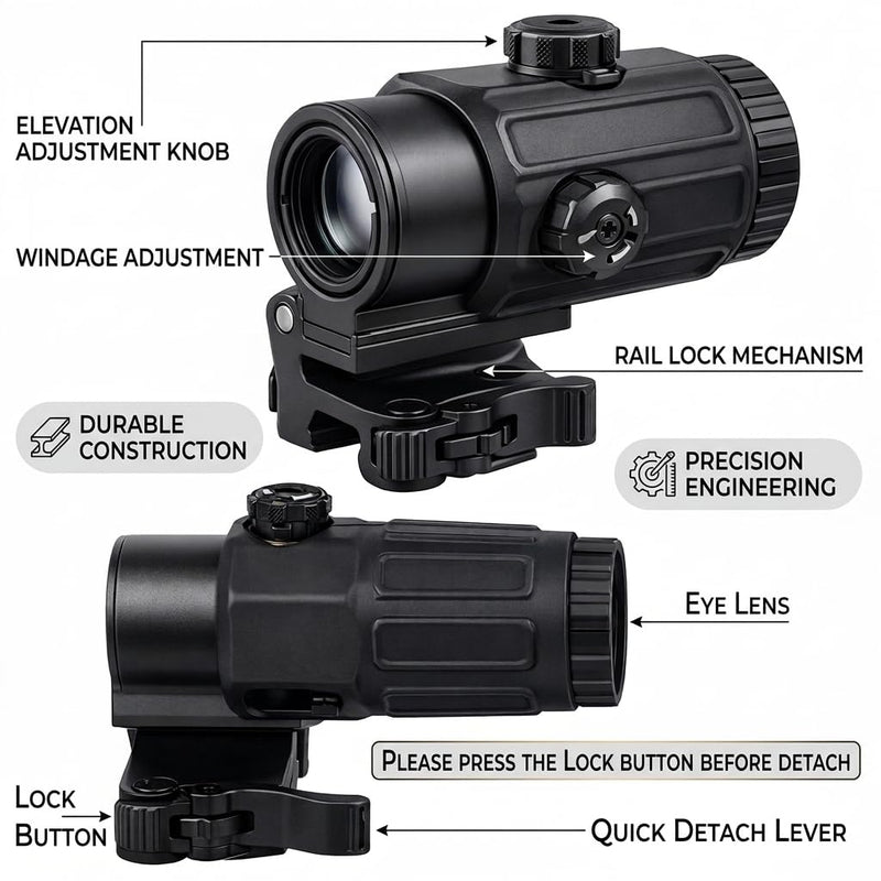 4X Magnifier G3Sight Scope Airsoft with Switch to Side QD Mount for 20mm Rail Apply for Red dot Zooms with 3X of Power Shockproof (Black - 4X Sight Scope)