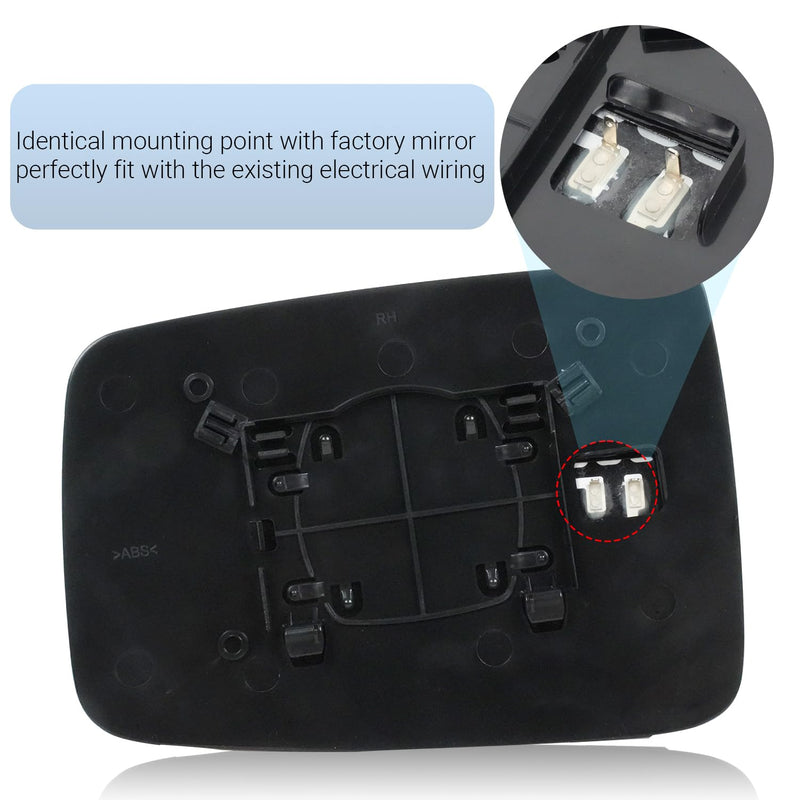 For Dodge Ram 1500/2500 Passenger Side Heated Mirror Glass | 2009-2018 Truck Mirror Replacement | Convex Design + Built-In Heater | Easy Install Passenger Side（Right）
