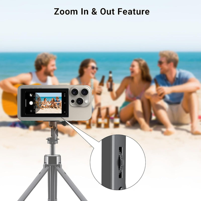 Magnetic Phone Selfie Monitor for iPhone 16 15 14 13 12, Wireless Screen Back Camera Monitor with Shutter & Zoom & Front/Rear Camera Switch for Vlog Photo Live Stream