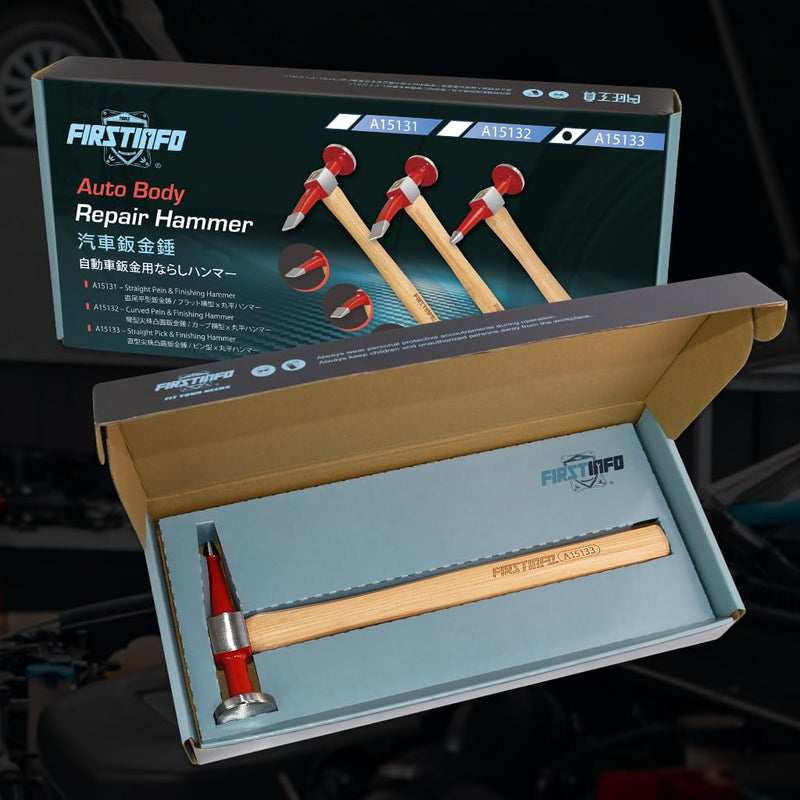 FIRSTINFO A15133 Straight Point Pick Finishing Auto Body Hammer Panel Beating with Hickory Handle, Weight 0.84 lbs.