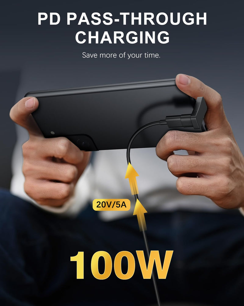 MoKo 180 USB-C Adapter 2-Pack, U-Shape, PD 100W Fast Charging, 4K Video, Angled for Steam Deck, Switch, Laptop, Tablet, Phone C to C, C to A Plastic Black