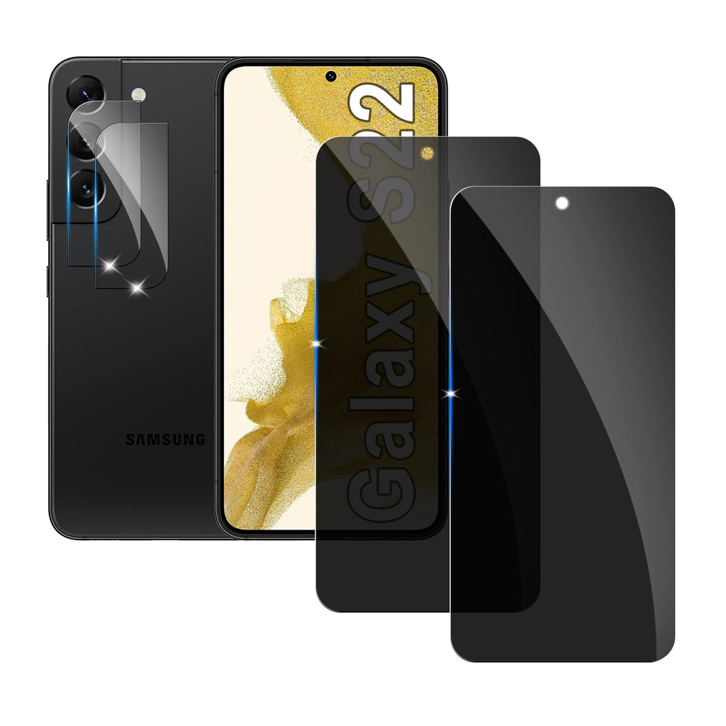 【2+2 Pack】 Privacy Screen Protector for samsung galaxy S22 9H Tempered Glass Anti-Spy Private Film Compatible for Samsung S22 and (2 Pack) Camera Lens Protector