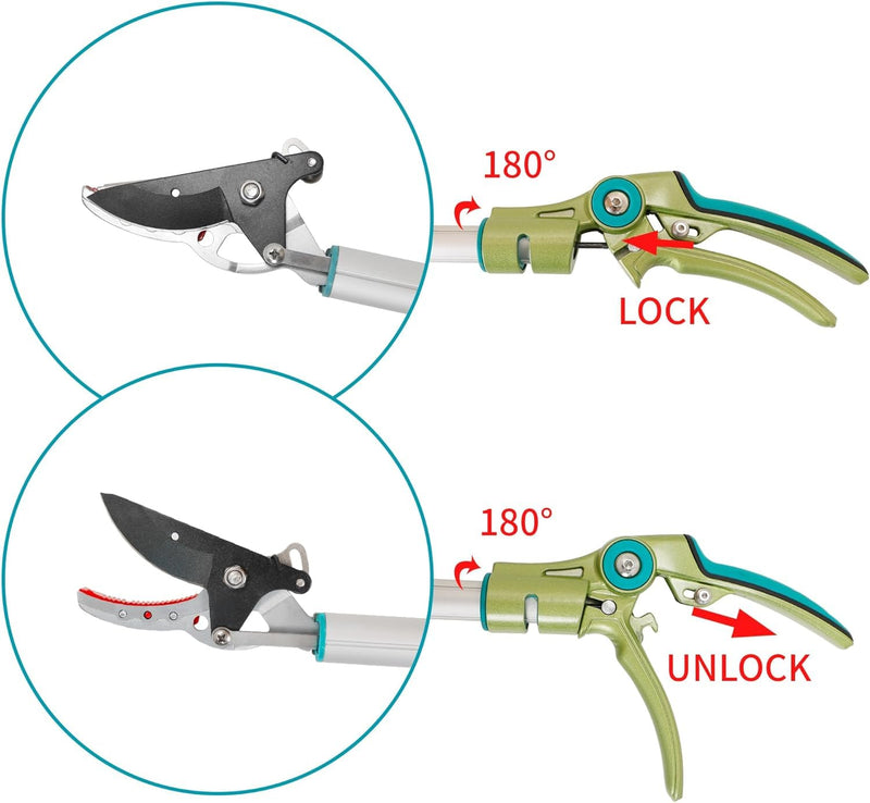 GARTOL Cut & Hold Long Reach Pole Pruner, 32 Inch Lightweight Tree Trimmer Long handle Pruner, Cuts up to 1/2 Inch, One-Hand Garden Pruning Shears for Branches Trimming, Fruit Picking