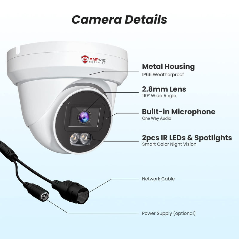 Anpviz 4K PoE Camera Turret 8MP IP Camera Outdoor, PoE Security Cameras with AI Human Vehicle Detection, 100FT Smart Dual Light Color Night Vision, Built-in Mic, IP66 Waterproof (U Series)