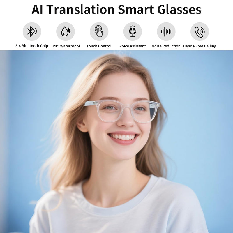 AI Smart Glasses for Men & Women, AI-Powered By Translation, Noise Reduction, Open Ear Audio Mic & Speakers, Translation Glasses with Color-Change Lenses, Support 169 Languages, Business/Travel(Brown) GS07 AI version smart glasses-Brown