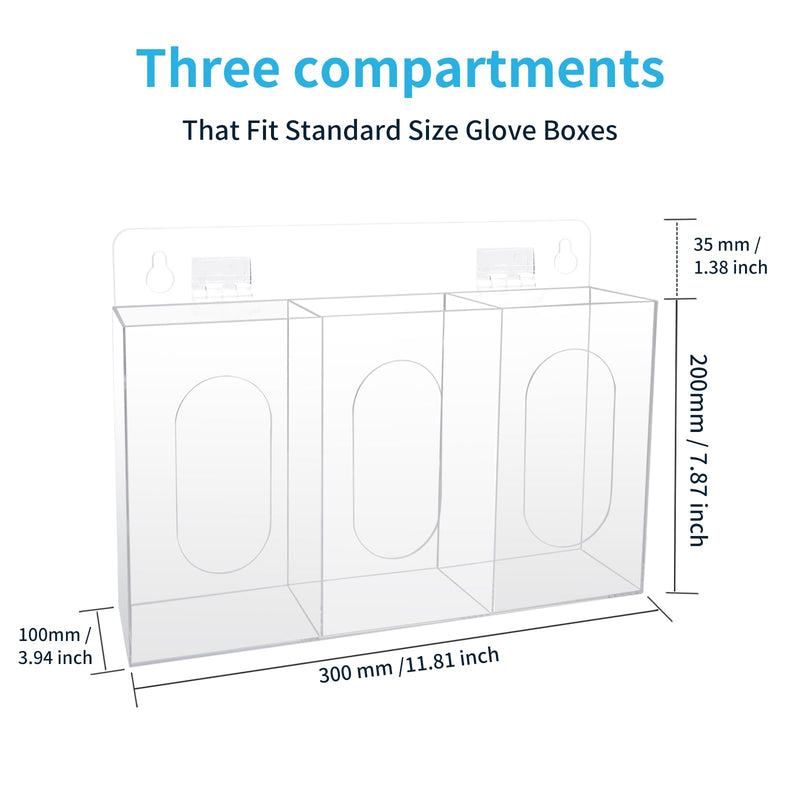 Face Mask Dispenser Box,3 Compartment Acrylic Gloves Holder Hygiene Station with Lid, Shoe Cover and Hairnet,Wall Mount Holes or Tabletop Holder Triple Layer-C