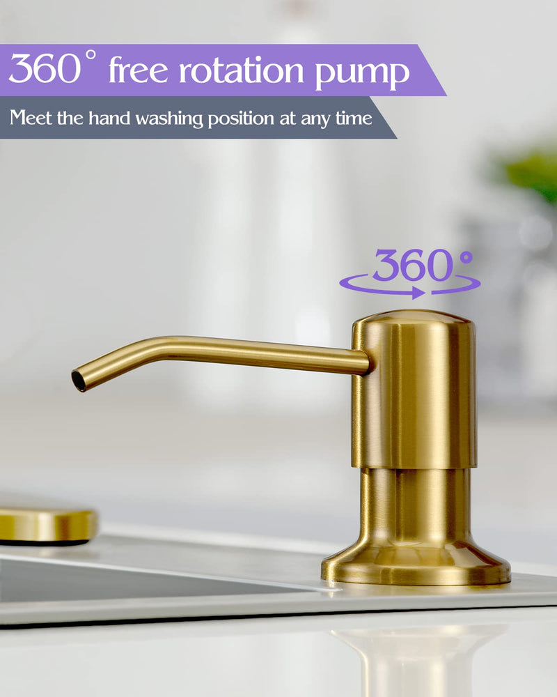Soap Dispenser for Kitchen Sink Brushed Gold, Built in Stainless Steel Kitchen Soap Dispenser, Refill from The Top,in Counter Kitchen Sink Soap