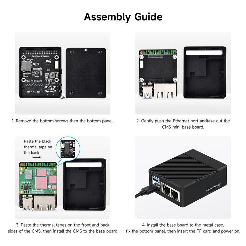 Waveshare Mini Dual Gigabit Ethernet Base Board, Mini-Computer Kit, Compatible with Raspberry Pi Compute Module 5 (NOT Included), for All Variants of CM5, Board Only