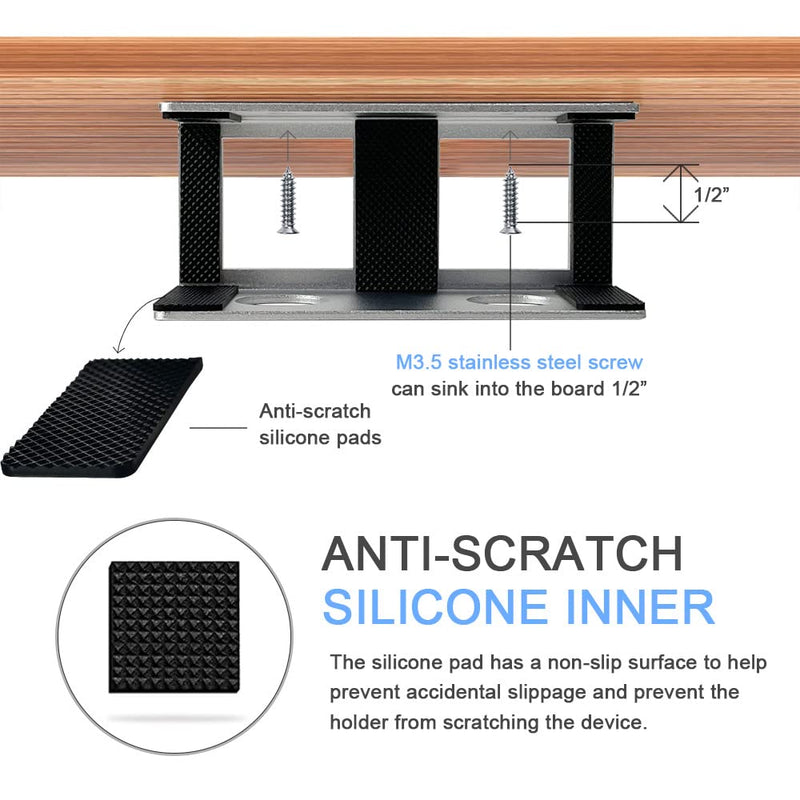 IFCASE Under Desk Laptop Mount & Headphone Holder with Adhesive & Screw, Hard Aluminum Under Table Desk Holder for Laptop, Mac Mini, MacBook Pro (Silver) Silver (with Hook)