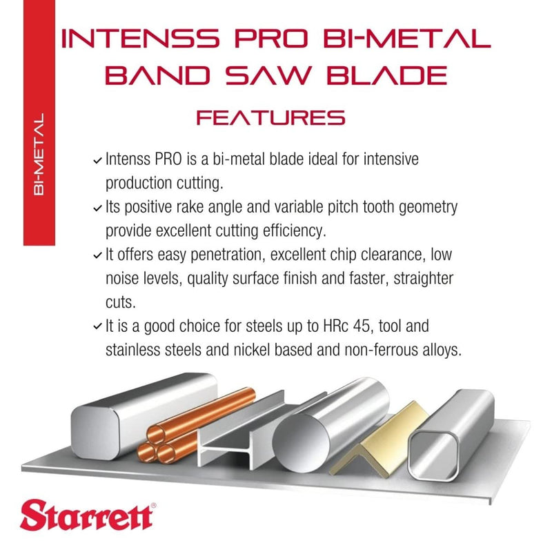 Starrett Intenss PRO Bi-Metal Band Saw Blade with M42 HSS Cutting Edge - Ideal for Intensive Production Cutting in Ferrous/Non-Ferrous Metals - 7 Ft. 9", 3/4 x .035 x 6-10/P - 99206-07-09 93" L x 3/4" W