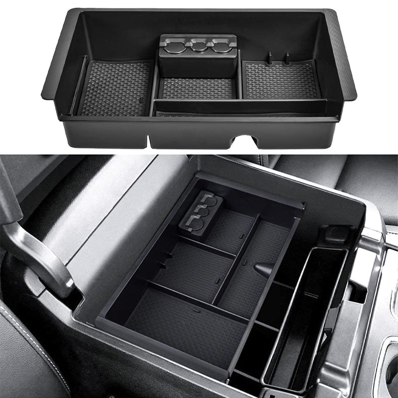 Center Console Organizer for 2014-2018 Chevy Silverado 1500 / GMC Sierra 1500 Accessories and 2015-2019 Sierra/Silverado 2500/3500HD and 15-2020 Yukon/Yukon XL/Tahoe/Suburban Armrest Storage Box black