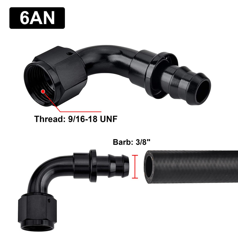 EVIL ENERGY 6AN 90 Degree Push Lock Hose Fitting End Black 4PCS