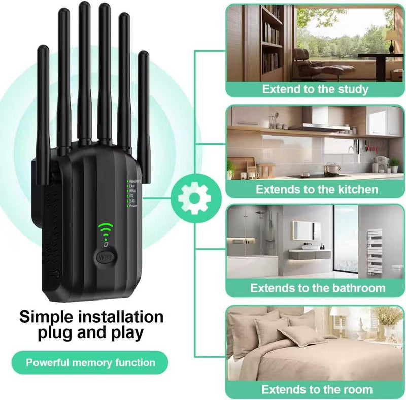 WiFi Extender,WiFi Extender Signal Booster for Home Covers up to 10000 sq.ft & 88+ Devices, New 6X Faster Wireless WiFi Repeater with Ethernet Port, WiFi Booster Compatible with All Routers (Black)