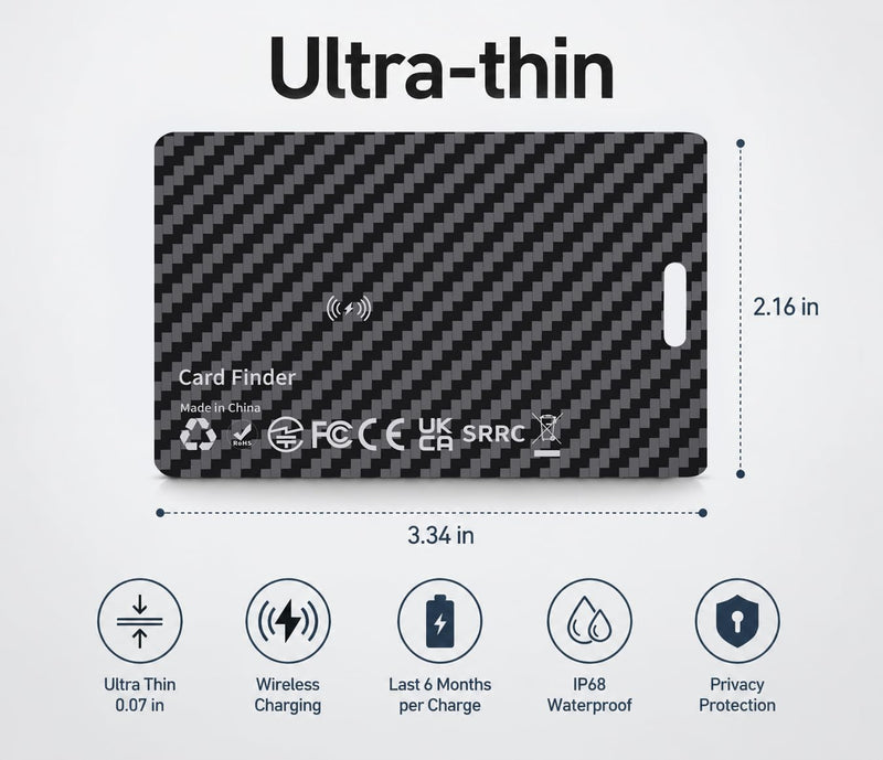 Wallet Tracker Card Compatible with Apple Find My (iOS Only) | Ultra-Slim 0.07 inches, Rechargeable Finder, IP68 Waterproof Tracking Card for Wallets, Luggage, Passport, Purse