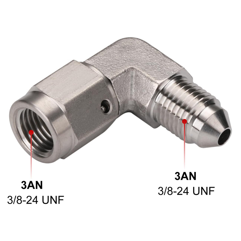 3AN Male to 3AN Female 90 Degree Swivel Stainless Steel Brake Fitting Adapter Coupler 3AN - 90 Degree