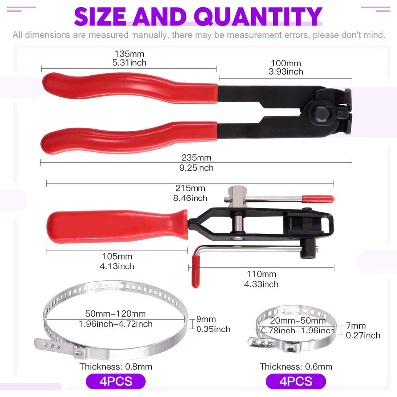Swpeet CV Joint Boot Clamp Pliers Kit - 10Pcs Ear Boot Tie Pliers, Car Band Tool Kit, Automotive Hose Axle Plier for Most Cars 10Pcs CV Boot Clamp + Pliers Kit