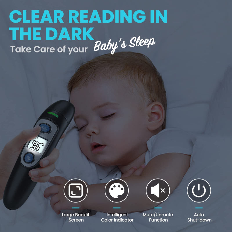 Infrared Thermometer for Adults,Forehead and Ear Thermometer for Fever, Babies, Children, Adults, Indoor and Outdoor Use Black