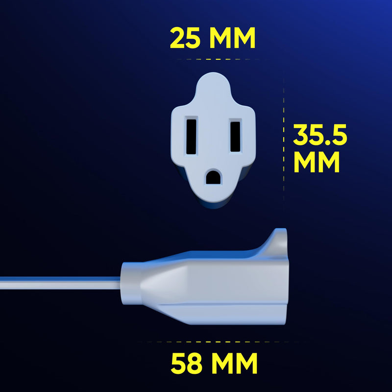 Maximm 360 Rotating Flat Plug Extension Cord 30 feet with Slim Space-Saving Plug Design, Low Profile (White) White