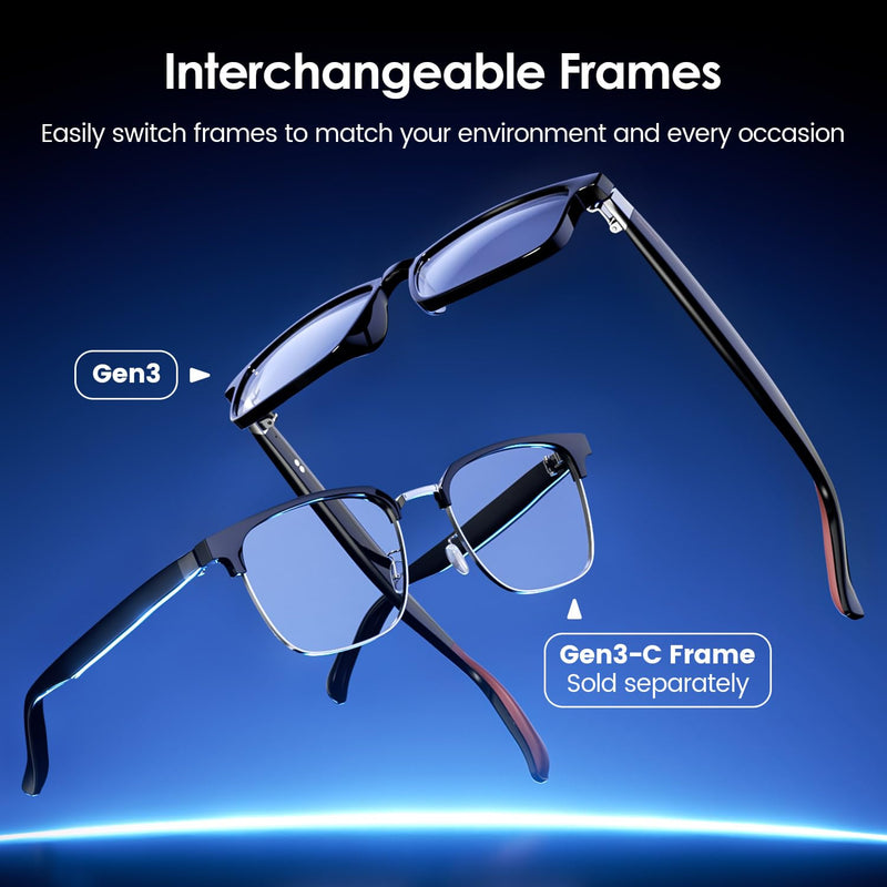 Gen3 Smart Translation Glasses – Bluetooth Glasses with Dual Temples (Bluetooth+Standard), Real-Time AI Interpreter, Touch Control, Voice Assistant – Lightweight for Travel, Work, Business Black Gen3 Glasses Set