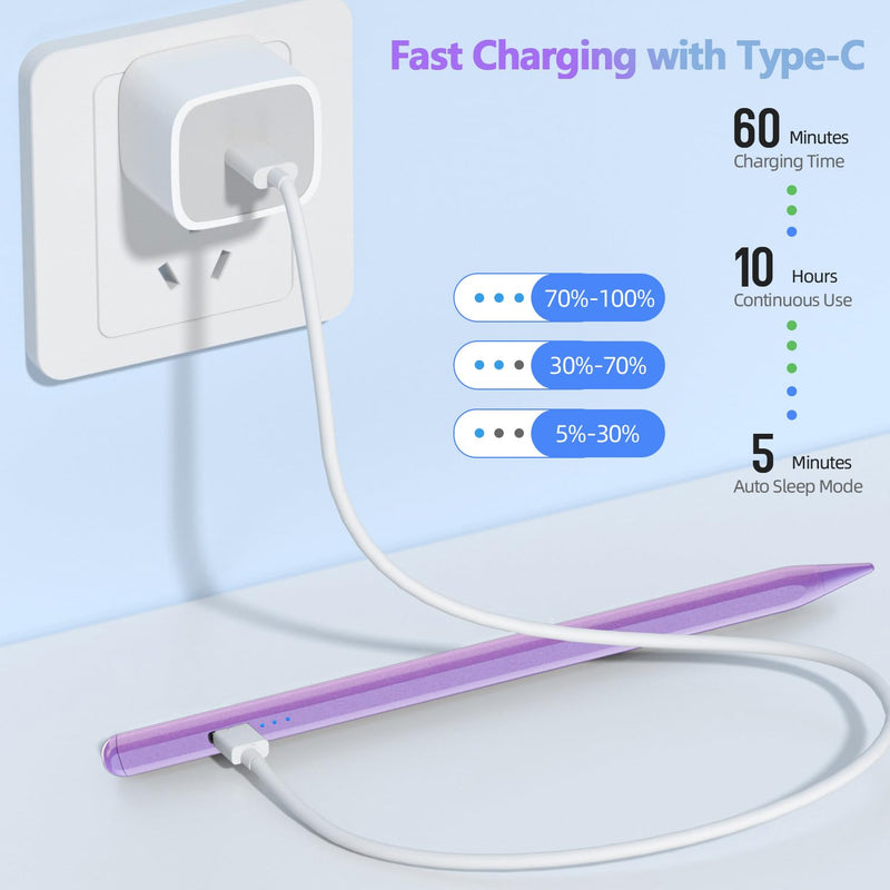  [AUSTRALIA] - Stylus Pen for iPad, Apple Pencil for iPad 10th 9th Gen, Apple Pen iPad Pencil for iPad Air 5/4/3rd, iPad Pro 11/12.9 Inch, with Palm Rejection & Tilt Sensitivity, Magnetic Stylus iPad Pen, Purple