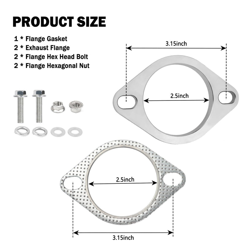 2-Bolt 2.5 Inch Exhaust Flange Repair Kit,Stainless Steel Exhaust System Kit with Exhaust Gasket & Exhaust Bolts,Exhaust Pipe Flange Gasket for Automotive Replacement Exhaust Flanges (2.5") 2.5"
