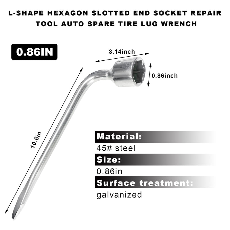 Car Spare Tire Wrench, 22mm L-Shaped Slotted End Socket Tire Replacement Tool for Jack, Heavy Duty Carbon Steel Hexagon Lug Wrench for Spare Tire Repair Tool for Most Vehicles