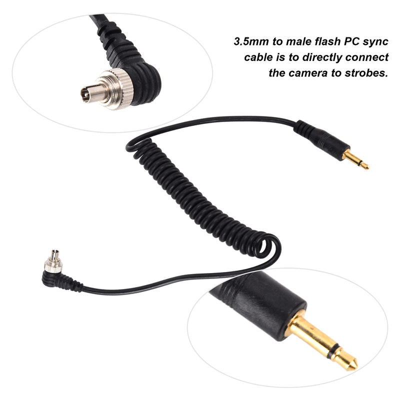 Acouto Camera Flash Cable 2pcs Universal 3.5mm to Male Flash PC Sync Cable Coiled Cord with Screw Lock Male Flash PC Sync Cable for Digital Cameras Approx. 30-80cm / 11.8-31.5in