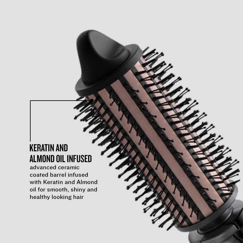 Remington Keratin Protect Hot Hair Brush, 45mm, for Body and Blow-Dry Style | Keratin & Almond Oil Infused Ceramic Barrel, heated 45mm mixed bristle brush adds volume, 120°C-180°C, CB65A458 Rose Gold