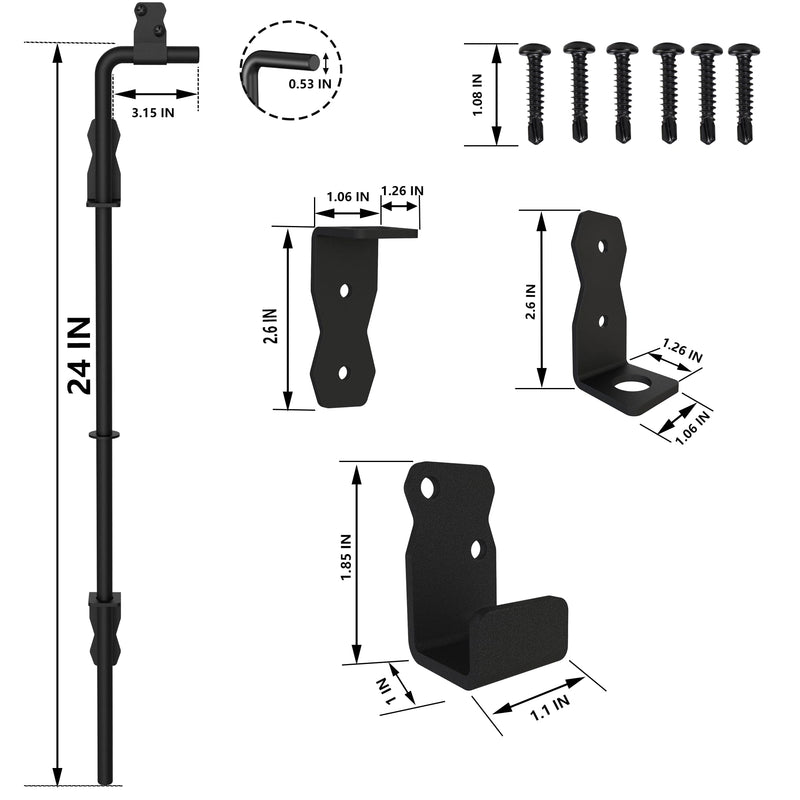 Sdstone 24 Inch Heavy Duty Cane Bolt Gate Drop Rod,Gate Ground Latch Hardware for Wooden Fences,Metal Gates Doors Stopper for Gate Ground (Black Finish,1 Pack) 1
