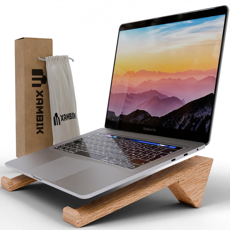 Wood Laptop Riser Stand for Desk- Fits MacBook Air, Pro, Dell, HP, Lenovo, XPS and All laptops, Portable Nonslip Laptop Riser Holder- Gifts for Office & Home- Recommend for Back Pain Relief