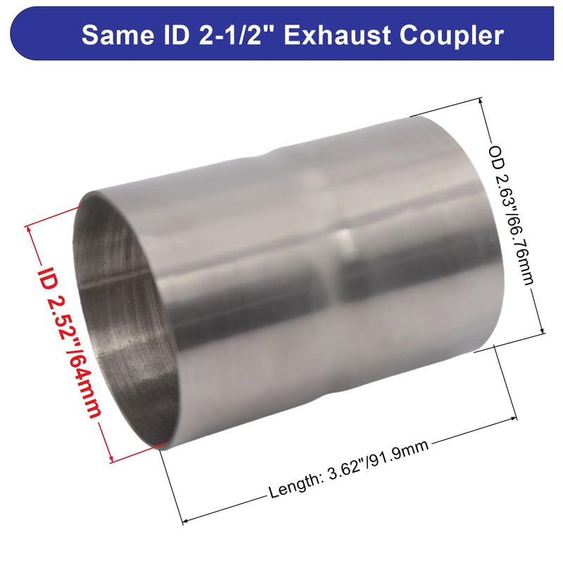ID 2-1/2" to ID 2-1/2" Exhaust Coupler Stainless Steel Exhaust Adapter Fit for OD 2.5" Pipes ID 2.5" to ID 2.5"