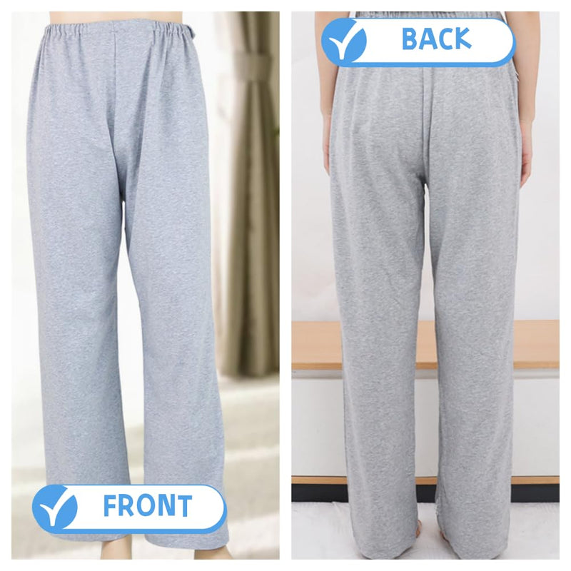 WEEOATAR Unisex Patient Pants,Bedridden Patient Clothing,Disability Clothing with Zippers,Hospital Gowns Nursing Aid Medium Grey