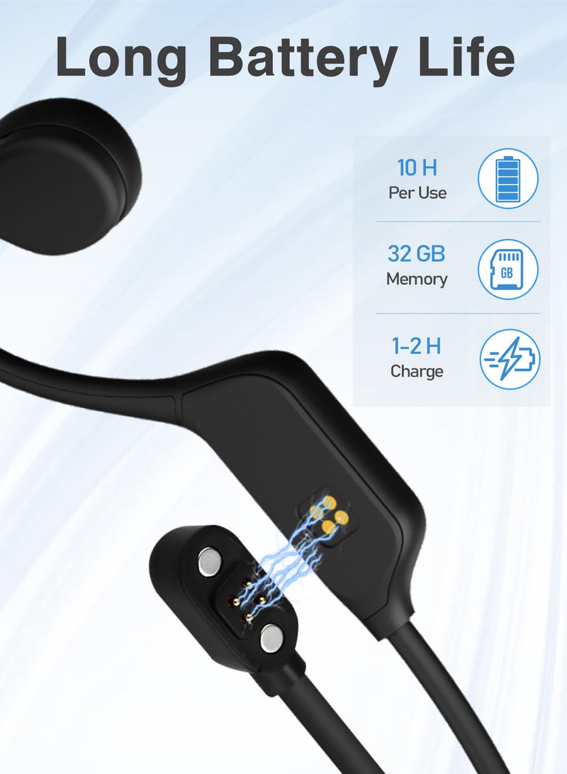 Bone Conduction Swimming Headphones, IPX8 Waterproof Open Ear Bluetooth Headphones with 32GB Built-in MP3 Player, Wireless Sport Headphones for Swimming, Running, Workout, Black
