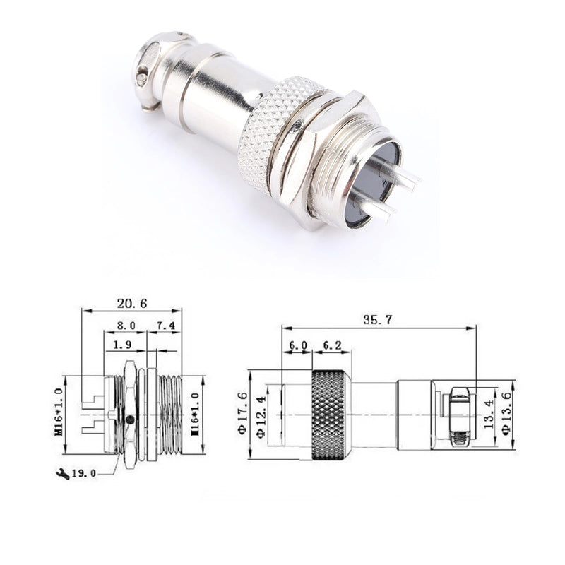 GX16-2 Aviation Metal Screw Connector 2 Pin Male Female Plug for Plasma Cutters CNC Machines Electrical Socket with Solder Cups
