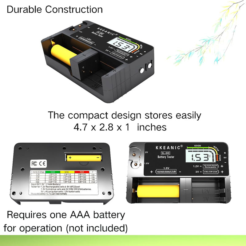 Battery Tester with Battery Organizer Storage Case,Professional Digital Battery Checker with LCD Display for Household AA, AAA, 4A,C, D, 9V, Button Cells. Compact Design & Clear Power Level Indicator