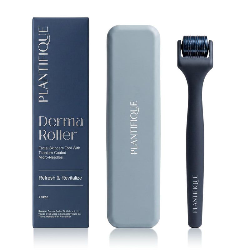 PLANTIFIQUE Derma Roller for Hair Growth & Skin Renewal, Grey | Microneedling Face Roller, 0.25mm Titanium Fine Needles, Includes Protective Case