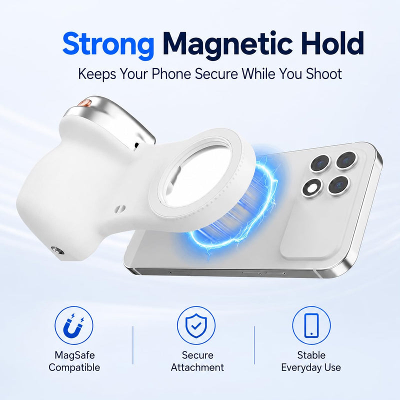 Magnetic Phone Camera Grip Creator Kit with Selfie Light & Wireless Shutter | Creator kit for steadier selfies, videos, TikToks, Zoom calls, and product shots with adjustable light and remote shutter. White