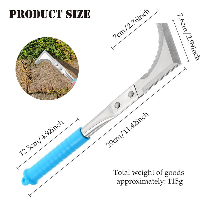 Kosoyo Crack Weeder Crack Weeding Tool Sawtooth Wave Manual Scythe Stainless Steel Gardening Tool -11.42"（2Pack） Blue