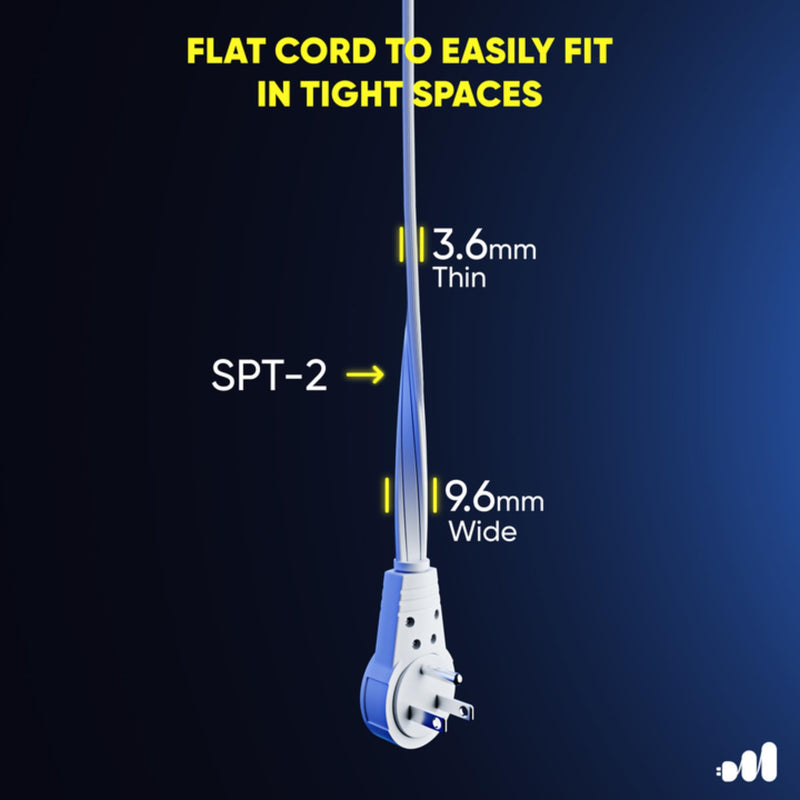 Maximm Cable 25 Ft 360° Rotating Flat Plug Extension Cord/Wire, 16 AWG Multi 3 Outlet Extension Wire, 3 Prong Grounded Wire - White - UL Certified 25 Feet