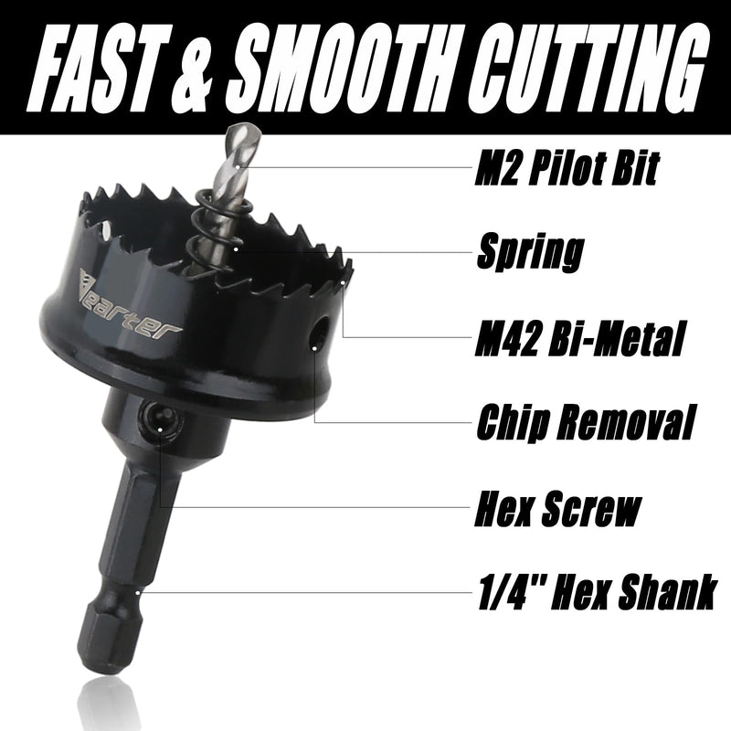Bi-Metal Hole Saw Kit 3PCS, 7/8'' to1-3/8'' M42 Bimetal Hole Saw Set, Thin Wall Cobalt Drill Hole Cutter with Arbors for Wood, Sheet Metal, Copper, Plaster, PVC, Steel Plate, Drywall, Black 7/8'' - 1-3/8''