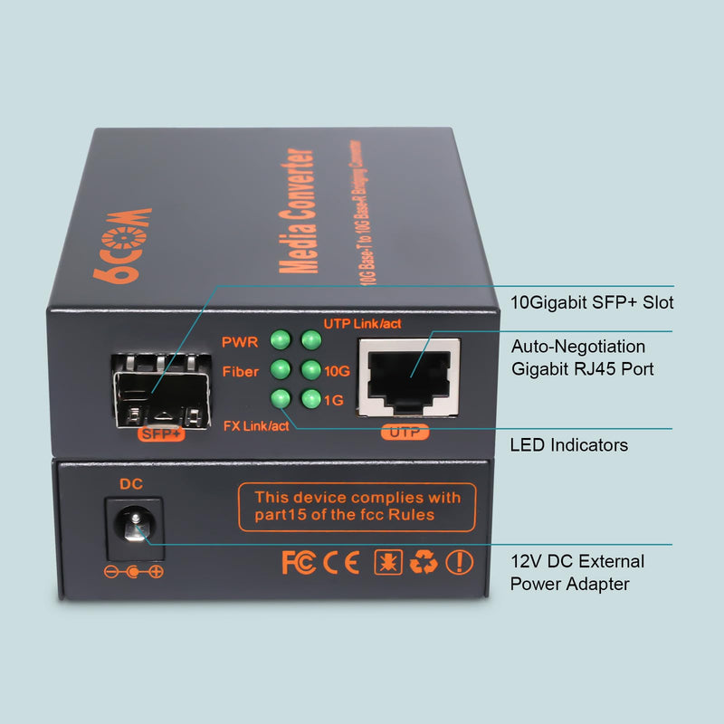 6COMGIGA 10G SFP to RJ45 Fiber Media Converter, 1x 1000M/2.5G/5G/10GBase-T Auto-Negotiation RJ45 Slot to 1x 10GBase-X SFP+ Slot,Support 10GBase-SR/LR/ER/ZR Transceiver
