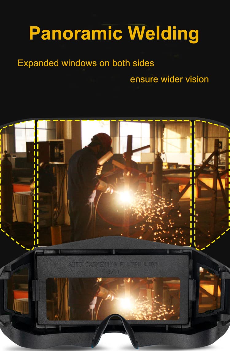 Panoramic View Welding Glasses True Color Auto Darkening Welding Goggles Welder Safety Eye Protection Mask Helmet Accessories Black