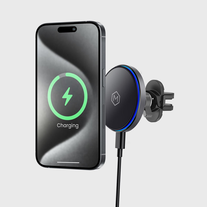 Mag Switch Qi2 Mag Safe Wireless Car Charger Air Vent Mount, 15W Fast Charger with a built in on/off switch for charging, Strong N52 Magnets, Compatible with iPhone 14/15/16/17 Iphone Air