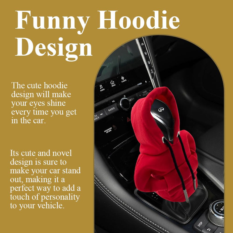 Gear Shift Hoodie, Universal Car Shift Knob Cover, Automotive Interior Cute Gadgets, Car Accessories and Decorations Mini Hoodie for Car Shifter 1 Piece Red