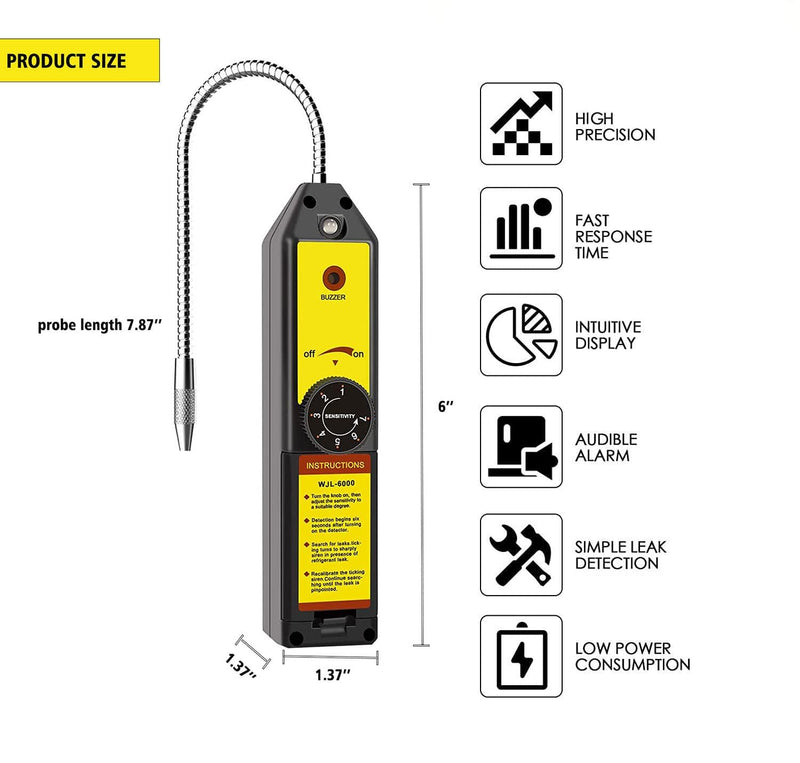 WJL-6000L Freon Leak Detector Halogen Gas Sniffer Refrigerant AC Leak Tester R22 R410A R134A R1234YF WJL-6000+L