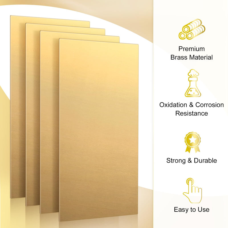 Yaocom 4 Pieces Brass Sheet 6" x 12", 22 Gauge(0.6mm) Thickness Brass Plates for Engraving Crafting Carving DIY Film Attached Thin Metal Sheets