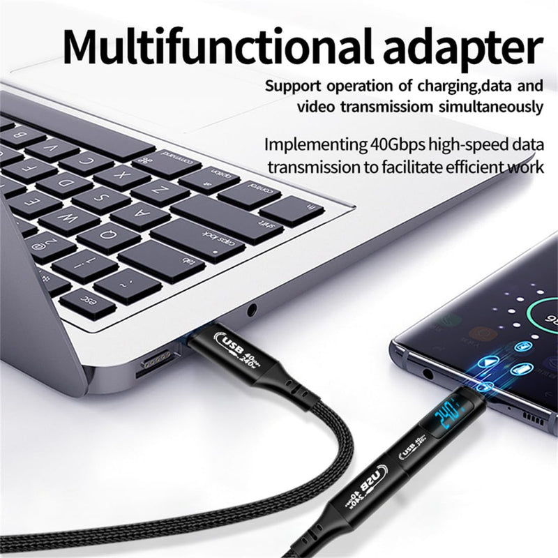 USB C Adapter, 2Pack 240W USB C Male to USB C Female Extension Adapter Type C Power Meter Tester with Digital Display for iPad Pro iPhone 15 Pro Max MacBook Laptop and All USB C Cable(USB 4.0) USB4.0